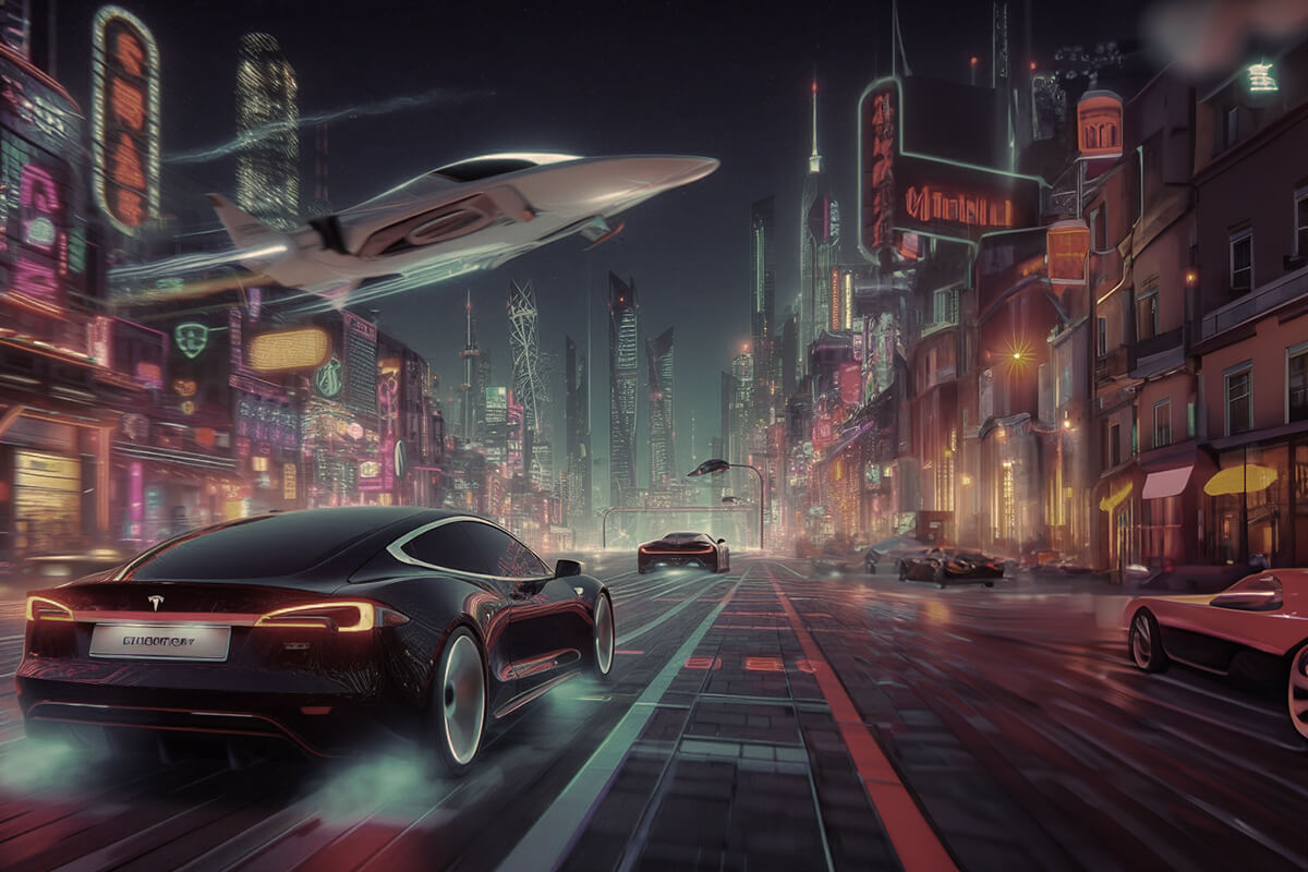 Immagine Tesla in una strada di città